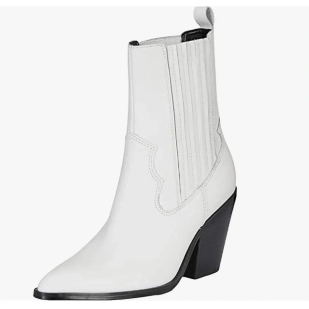 New ALDO White Women's Cowboy Western Ankle Boot with Block Heel Sz. 8 - Picture 1 of 13